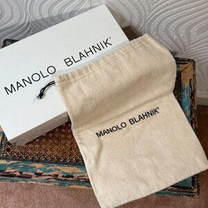 MANOLO BLAHNIK BOX & Dust Bag Memesli Black Satin Authentic Empty Shoe Box